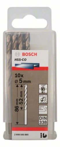 BOSCH Fúrószárak fémhez HSS-Co, DIN 338 5 x 52 x 86 mm (10 db) 2608585885