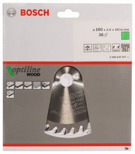 BOSCH fűrészlap Optiline Wood 160 x 20/16 x 2,6 mm, 36 2608640597