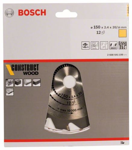 BOSCH Fűrészlap Construct Wood 150 x 20/16 x 2,4 mm; 12 2608641199