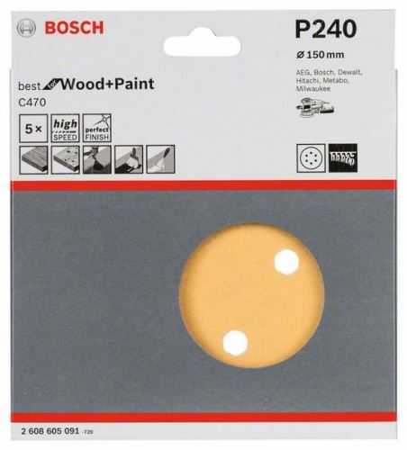 BOSCH C470 csiszolópapír (5 db) 150 mm, 240 2608605091