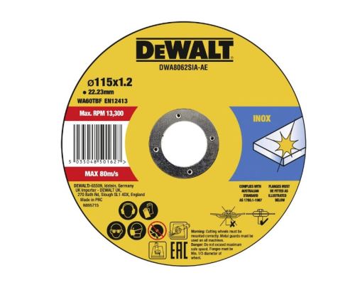 DEWALT Vágótárcsa 115 x 1,2 x 22,23 mm Inox DWA8062SIA