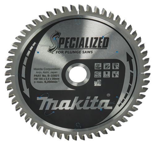 MAKITA fűrészlap alumínium SPECIALIZÁLT 165x2,4x20 mm 56 fogú merülőfűrészekhez B-33021