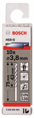 BOSCH Fúrószárak fémhez HSS-G, DIN 338 3,8 x 43 x 75 mm (10 db) 2608585484